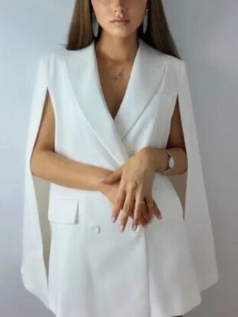Zara White double breasted Cape/Blazer, XL, GP1611 - Picture 5 of 13